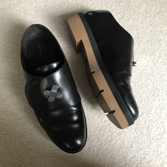 ALEXANDER WANG “Dillon” Twist Lock Leather Platform Creeper Black Gloss Leather - Picture 3 of 14